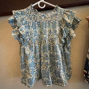 Oliphant pintuck ruffle Blouse - Blue and White